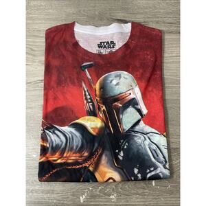 Star Wars Boba Fett All Over Print T Shirt Red Graphic Bounty Hunter Size SM